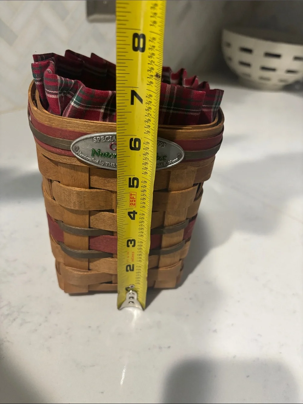 Special Edition 1993 Christmas Nutcracker Basket with Red Plaid Liner